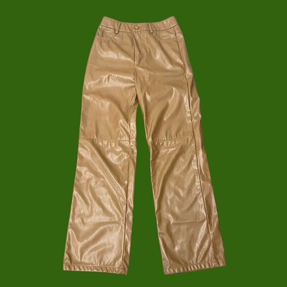 Shein Faux Leather Wide-Leg Pants – Caramel Brown (XS Petite) - Picture 2 of 5